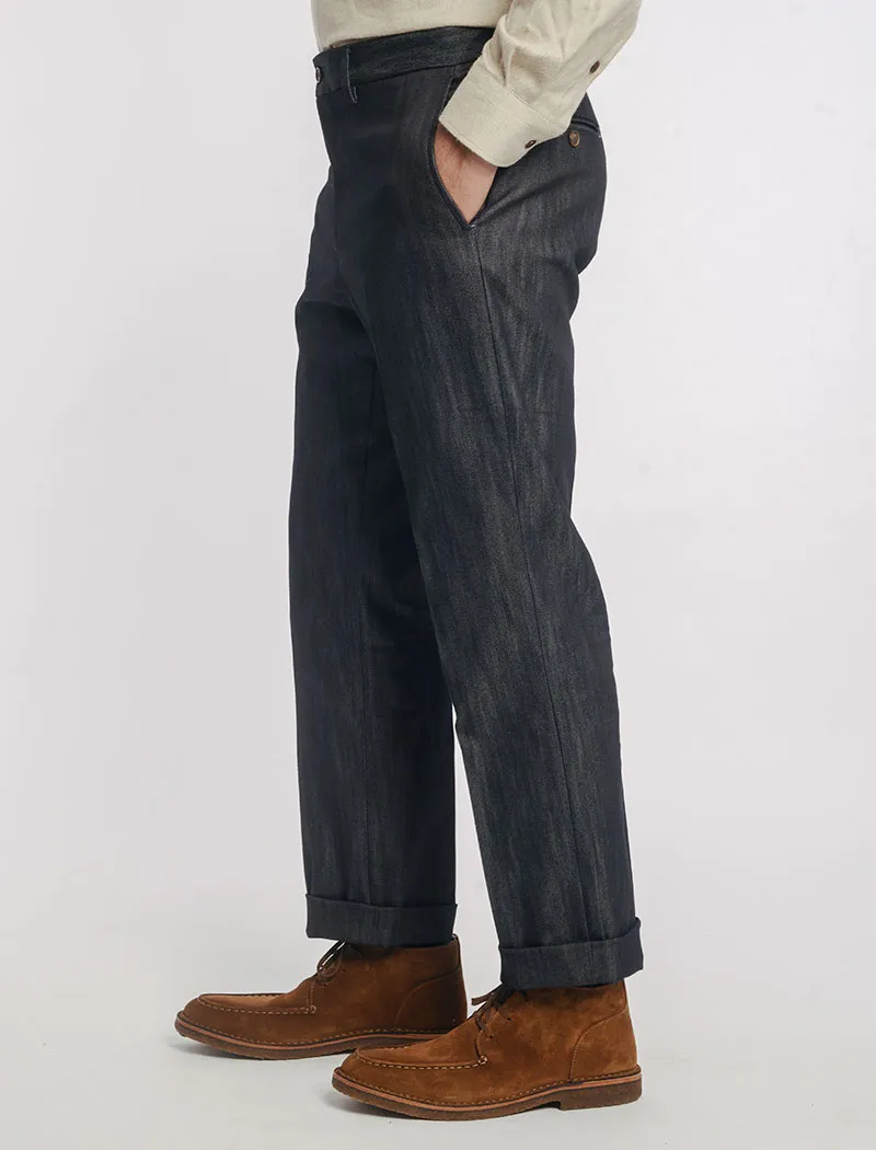 Dark Denim Cotton Comfort Trousers