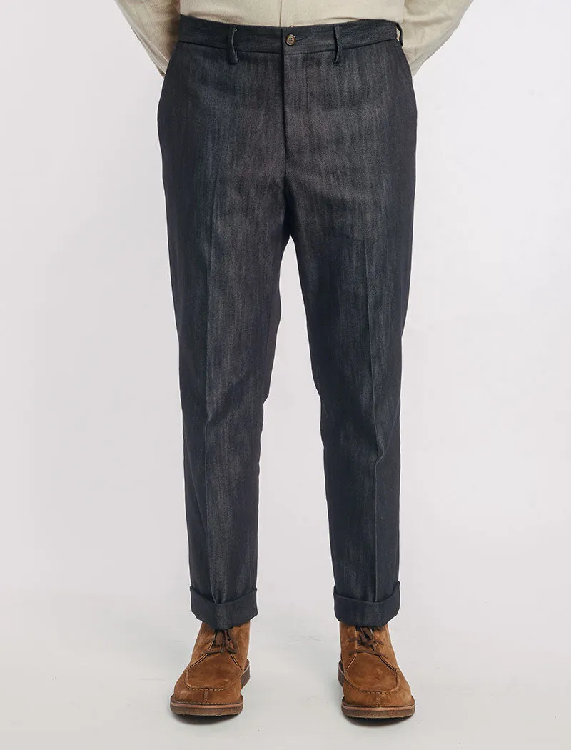 Dark Denim Cotton Comfort Trousers