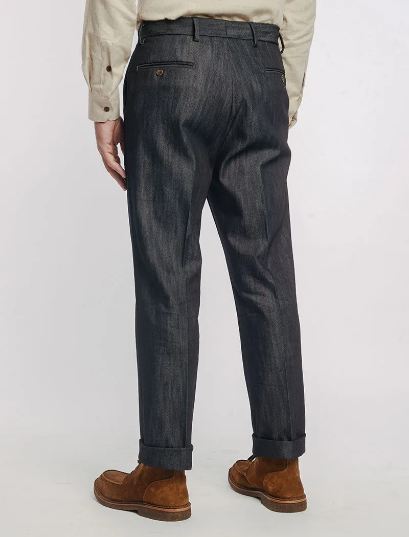 Dark Denim Cotton Comfort Trousers