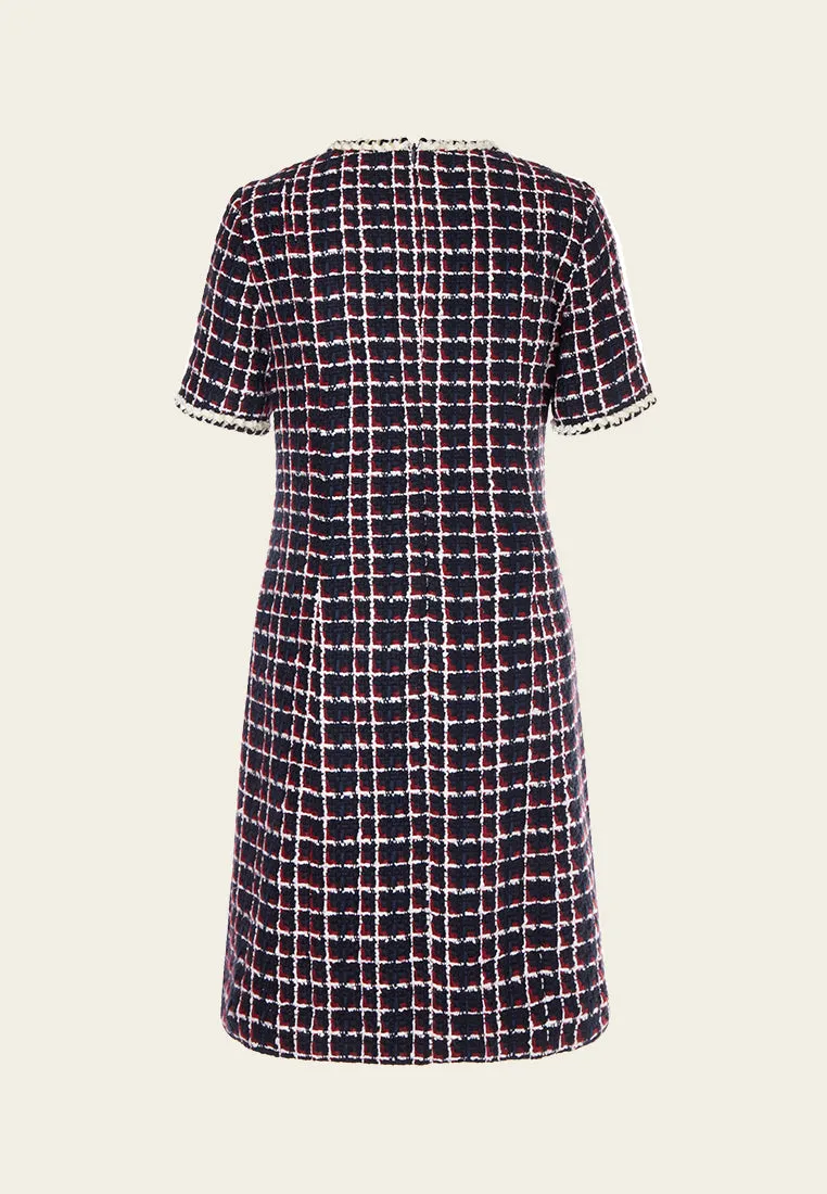 Dignified Pleat-detailed Tweed Dress