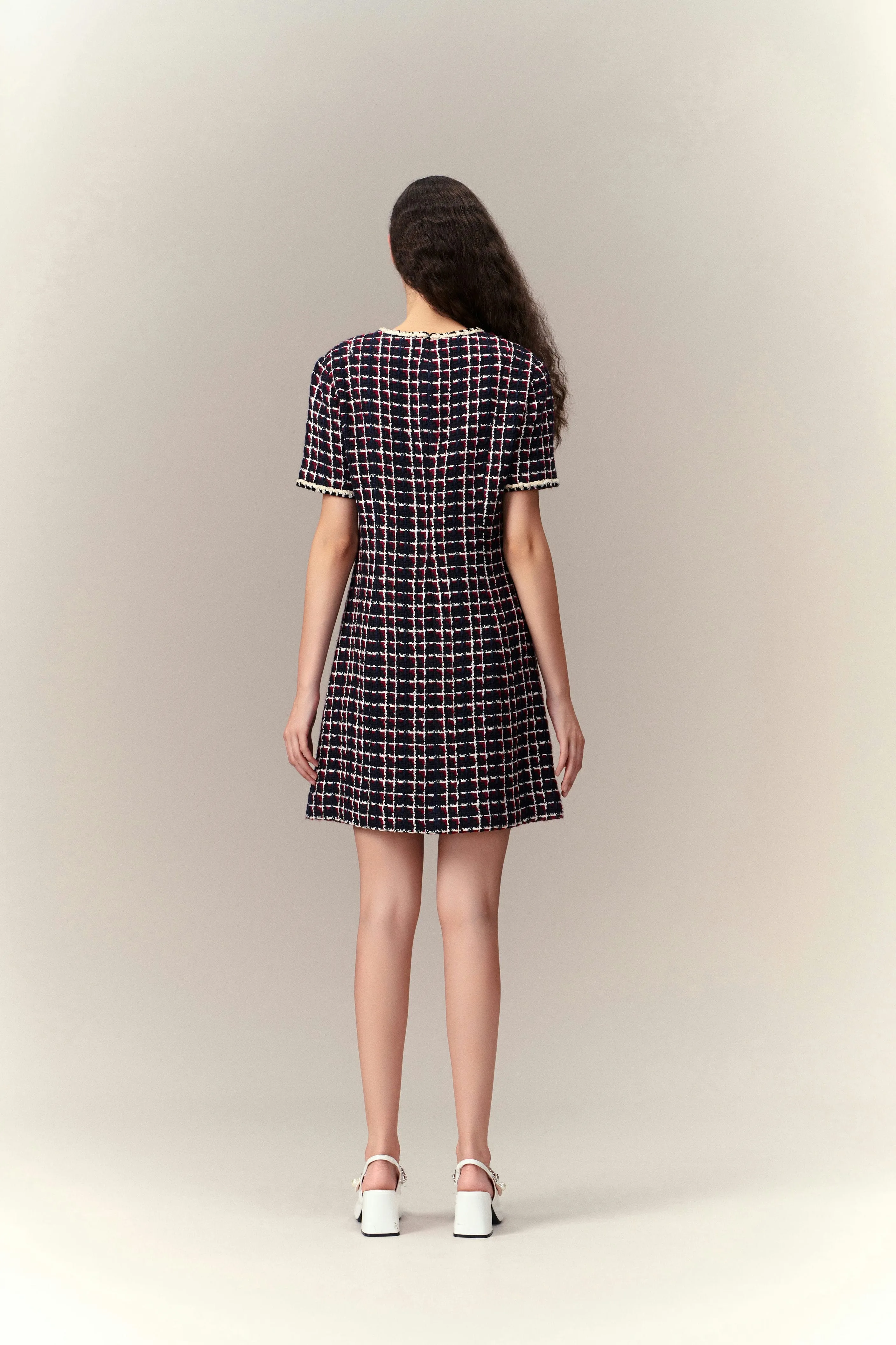 Dignified Pleat-detailed Tweed Dress