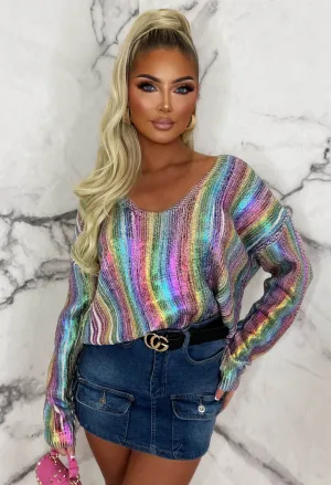 Diva Doll Multi Metallic Foil Rainbow Jumper Limited Edition