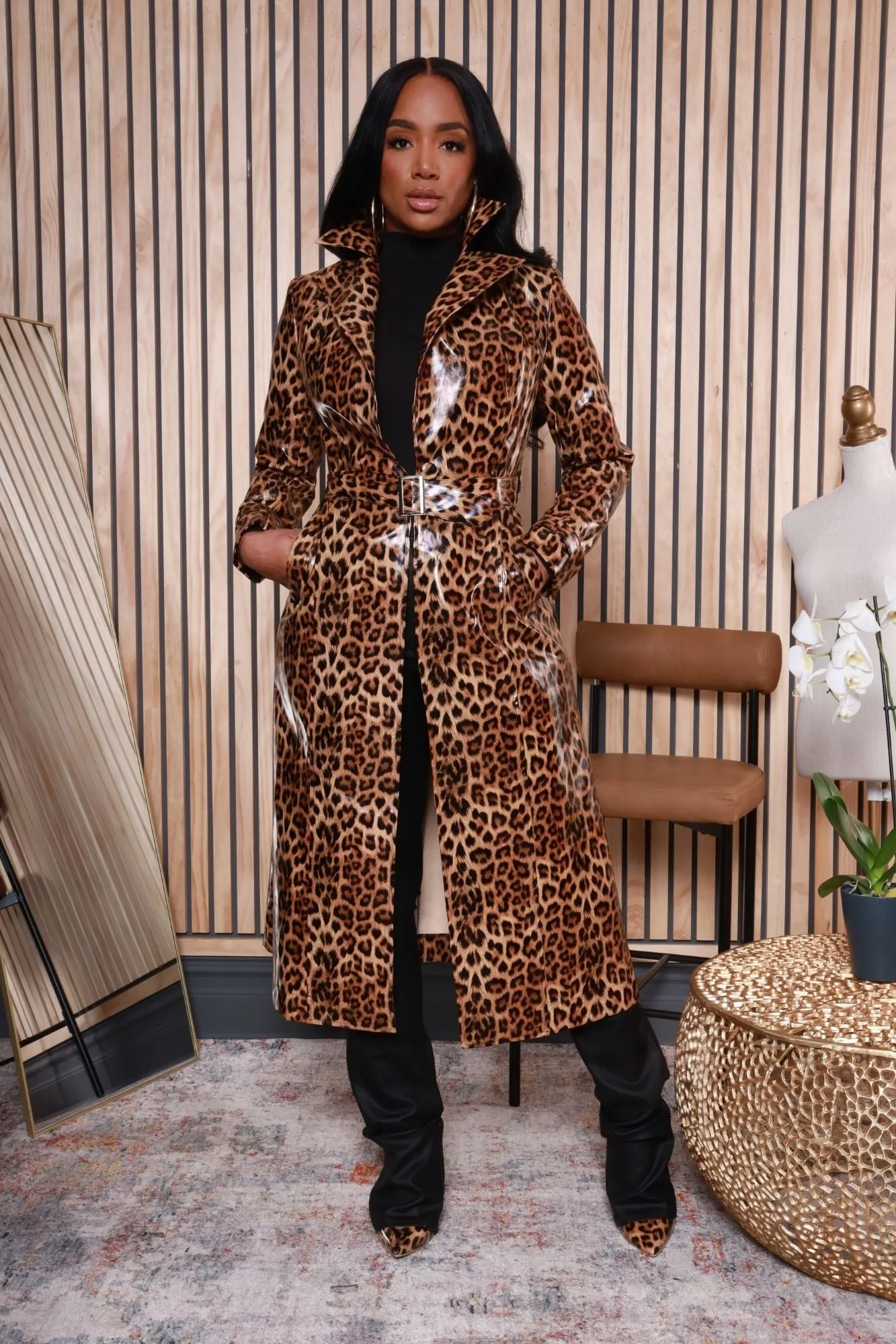 Do A Thing Animal Print Longline Jacket - Brown/Black