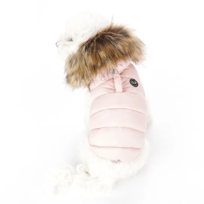 double down vest with faux fur hood - pink - few left!