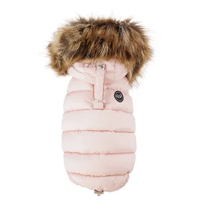 double down vest with faux fur hood - pink - few left!