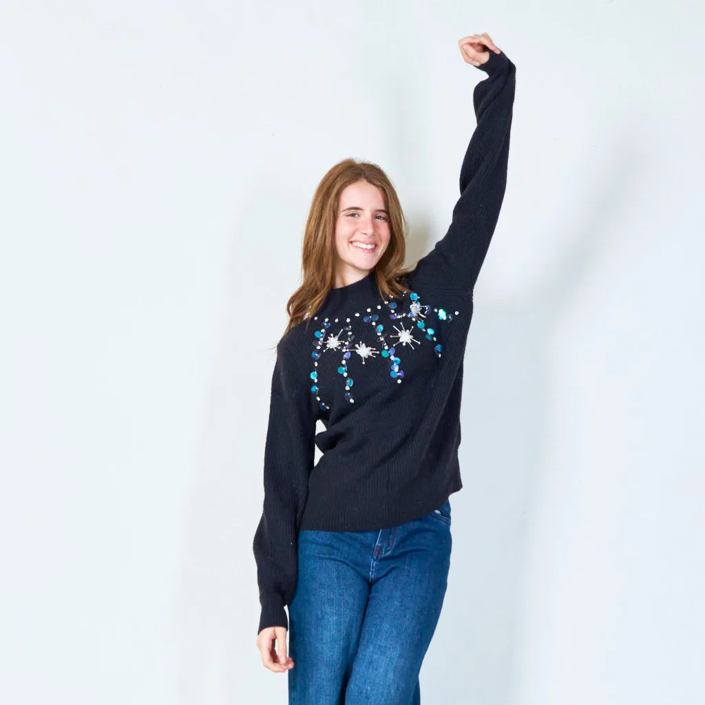 Embellished pullover sweater with delicate sequins wholesale