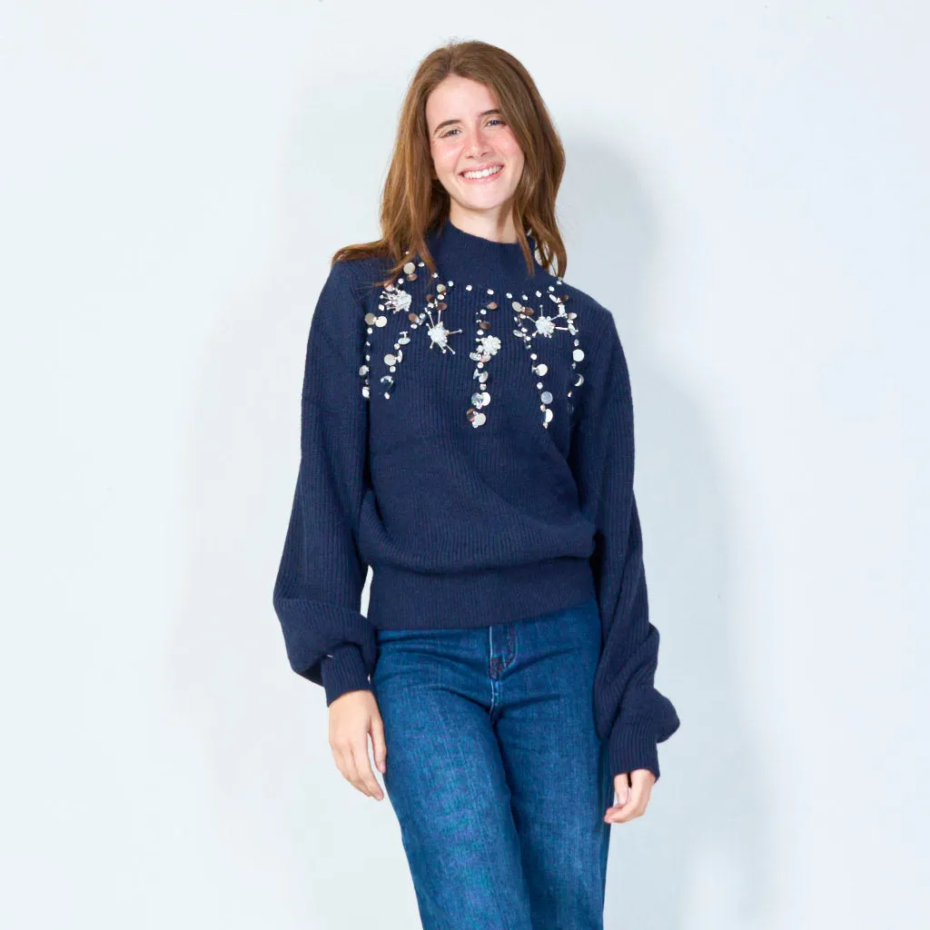 Embellished pullover sweater with delicate sequins wholesale