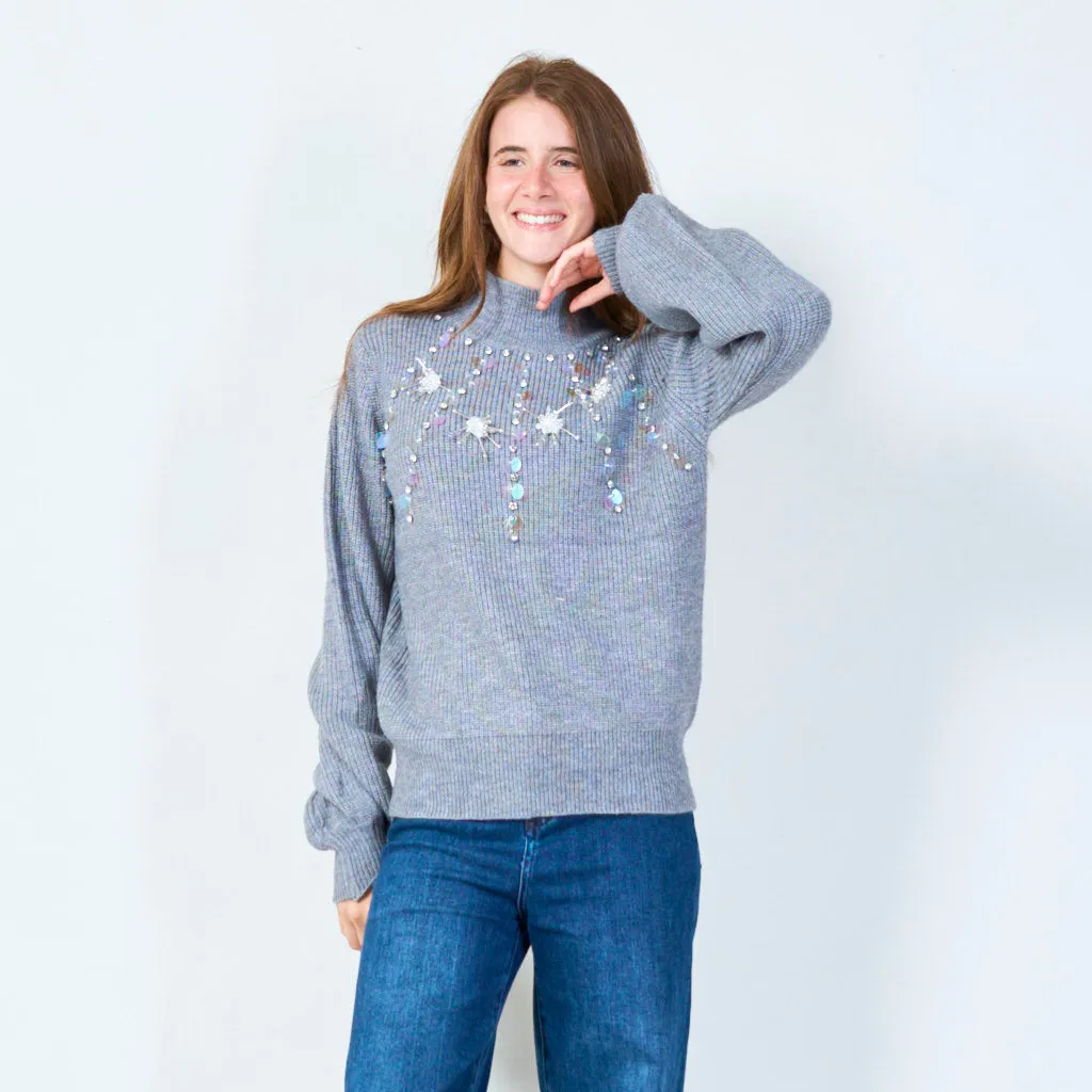 Embellished pullover sweater with delicate sequins wholesale