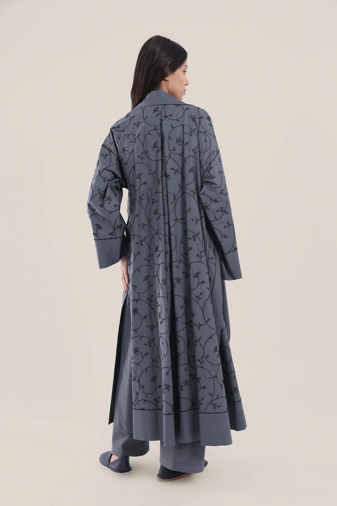 Embroidered long-sleeve cotton coat