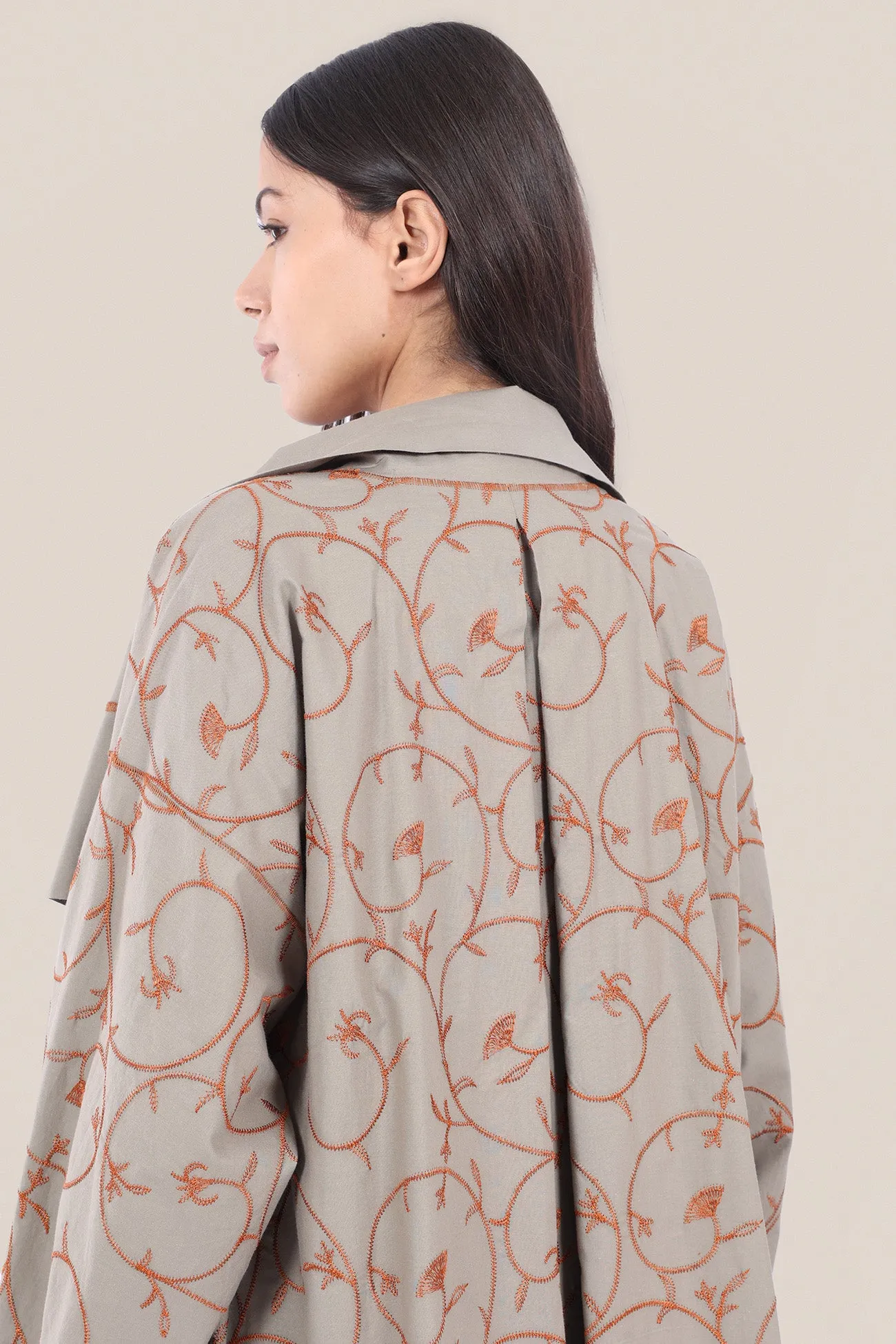 Embroidered long-sleeve cotton coat