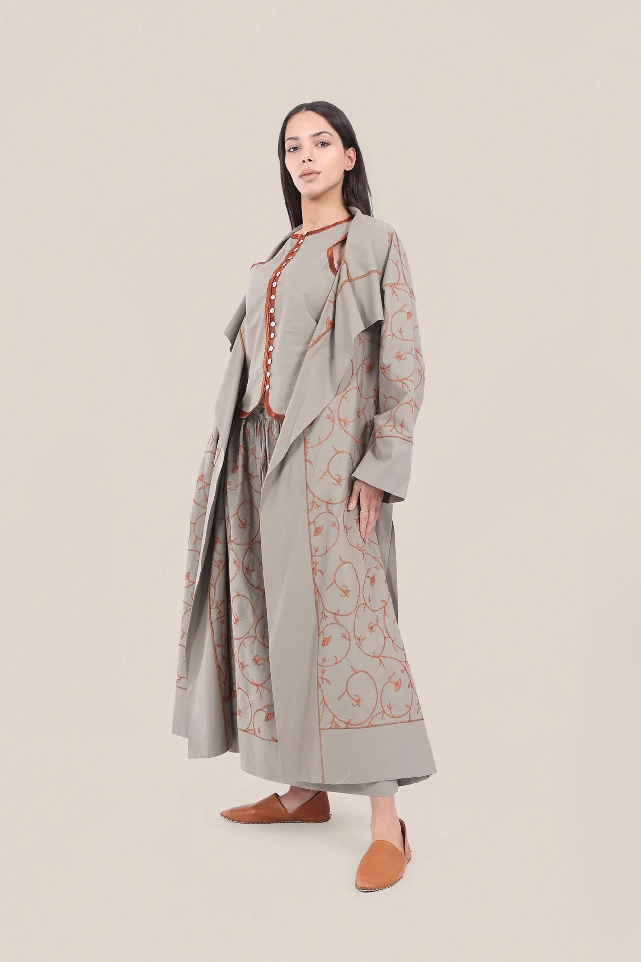 Embroidered long-sleeve cotton coat