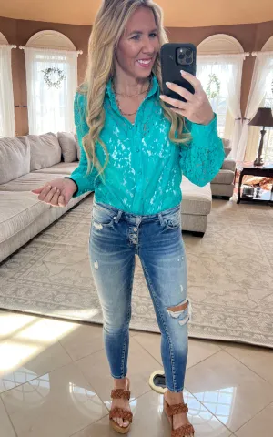 Emerald Crochet Lace Blouse - Final Sale