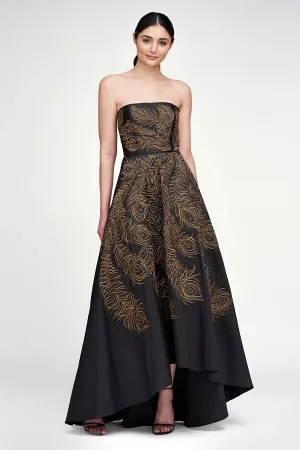 Erica Feather Embroidered Gown - Black / Gold