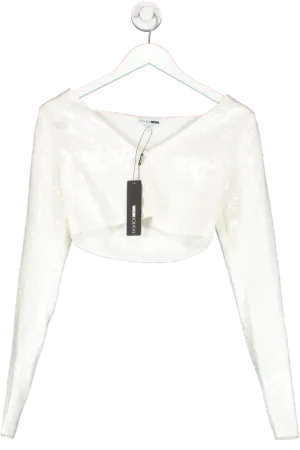 Fashion Nova Cream Star Of The Show Sequin Cardigan UK XS