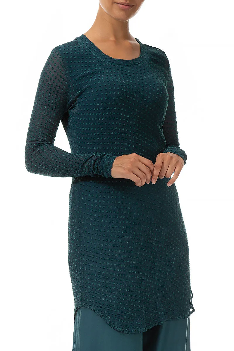 Fitted Teal Dotty Silk Tunic