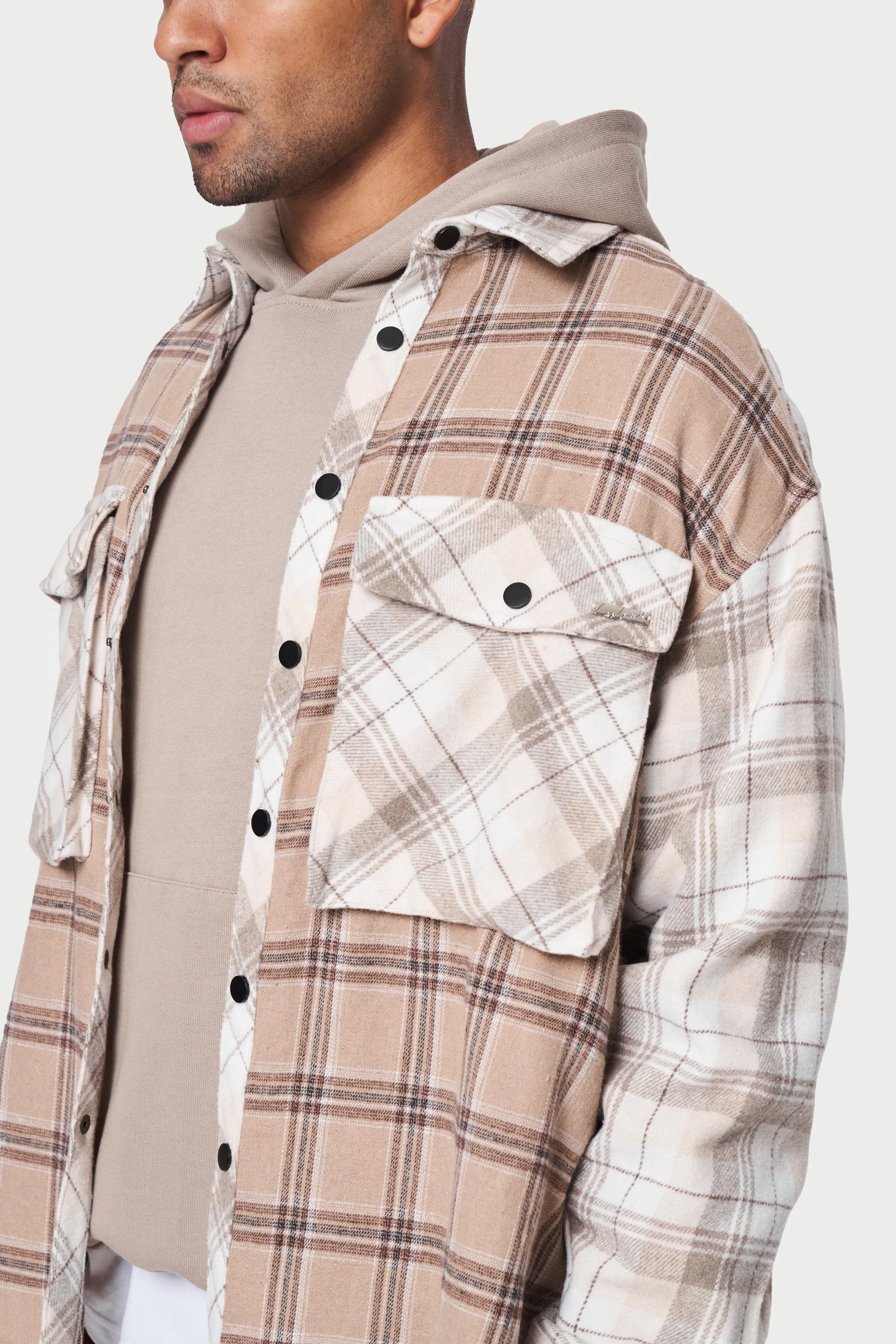 FLANNEL CHECK SHIRT - BEIGE