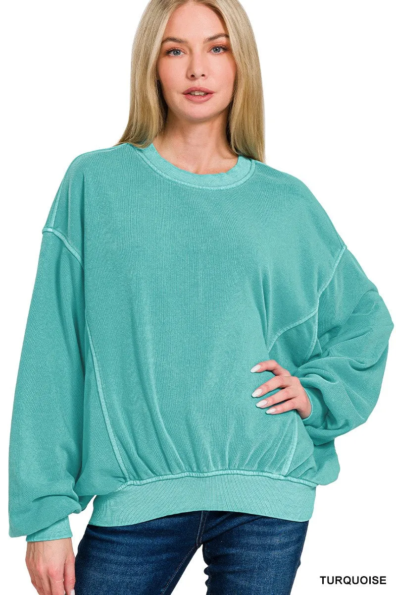 Fleece Pigment Dyed Pullover Top*