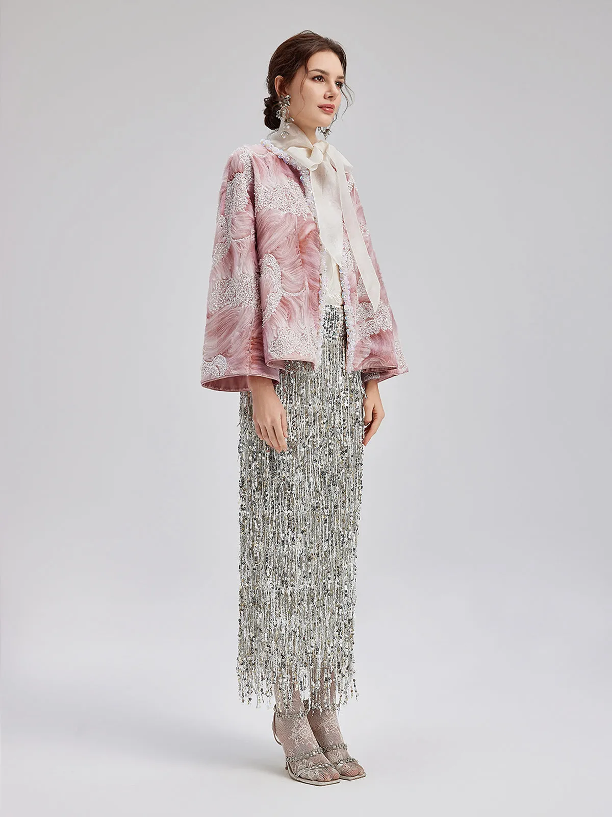 French Custom Beaded Cape Coat