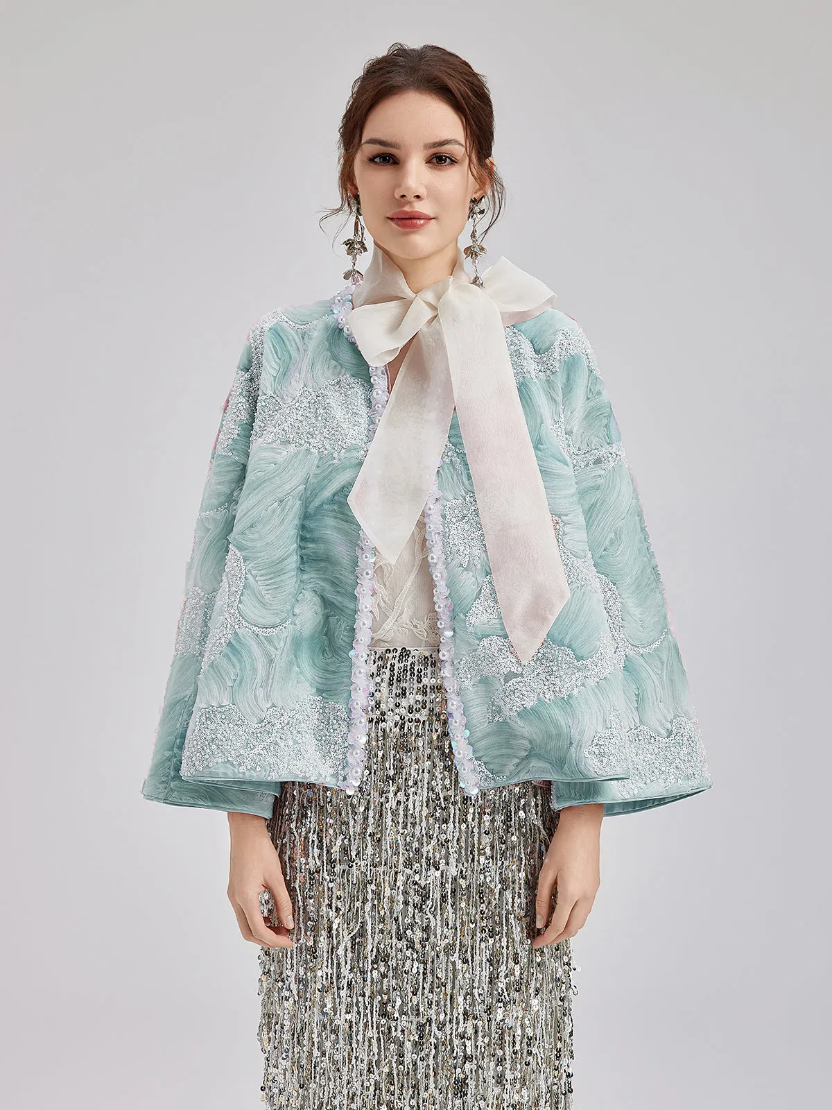 French Custom Beaded Cape Coat