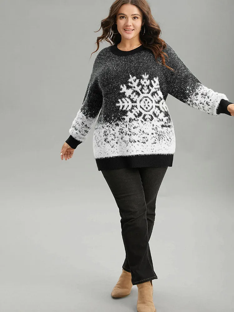 Fuzzy Snowflake Elastic Cuffs Pullover