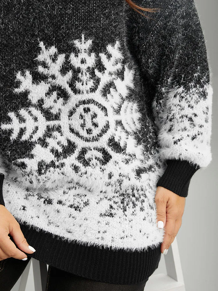 Fuzzy Snowflake Elastic Cuffs Pullover