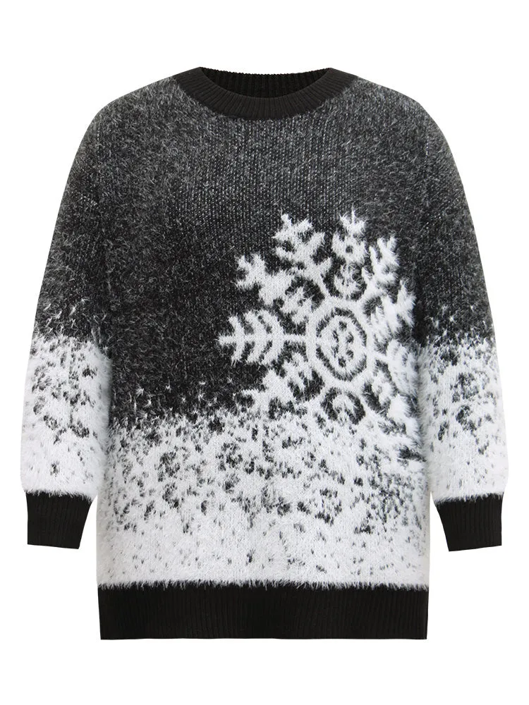 Fuzzy Snowflake Elastic Cuffs Pullover