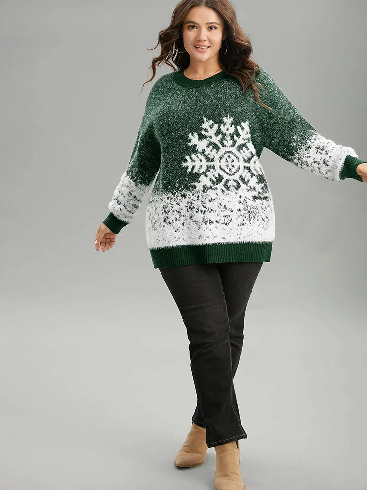 Fuzzy Snowflake Elastic Cuffs Pullover