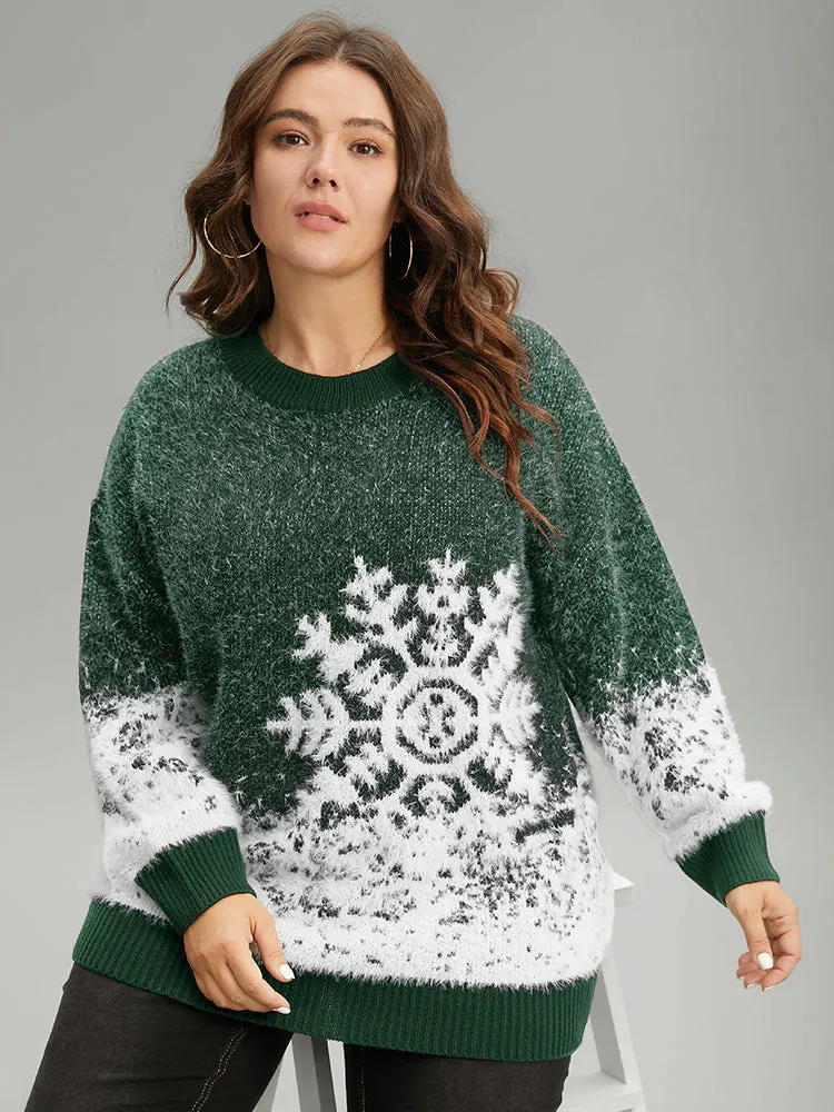 Fuzzy Snowflake Elastic Cuffs Pullover