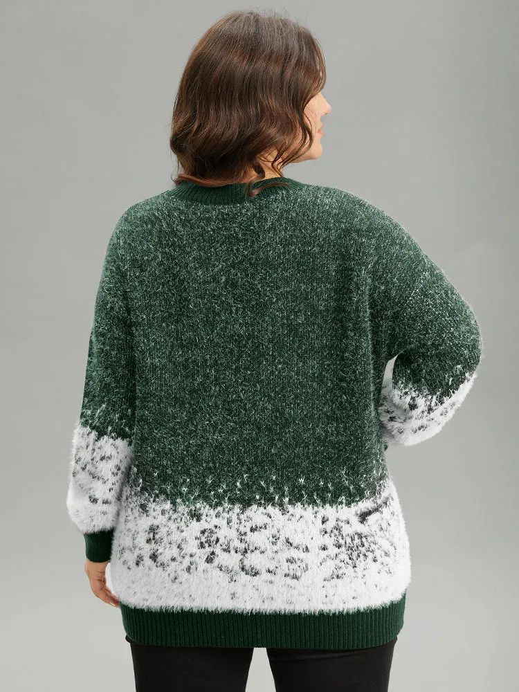 Fuzzy Snowflake Elastic Cuffs Pullover