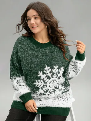 Fuzzy Snowflake Elastic Cuffs Pullover