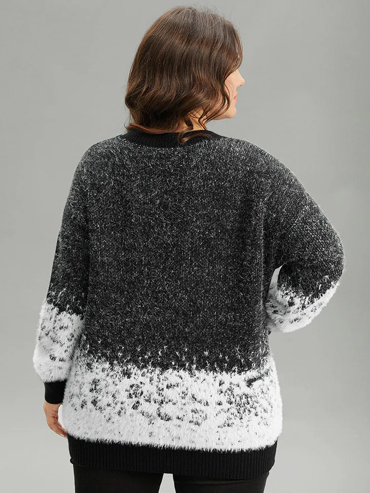 Fuzzy Snowflake Elastic Cuffs Pullover