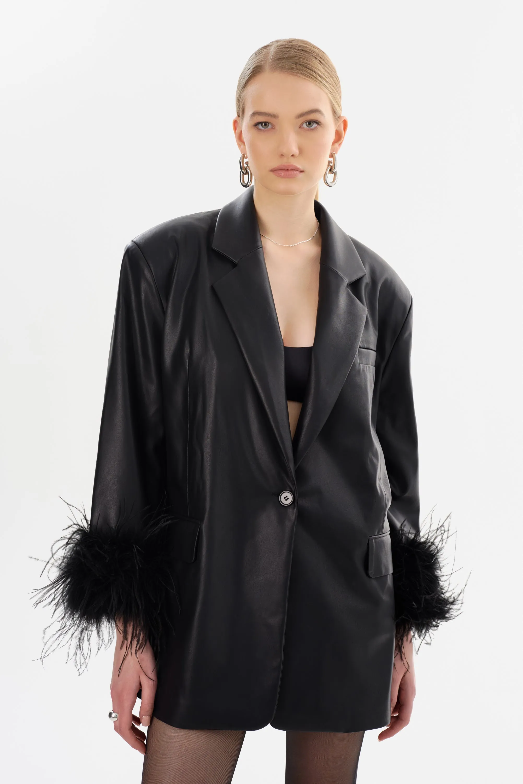 GALIA | Feather Trim Blazer