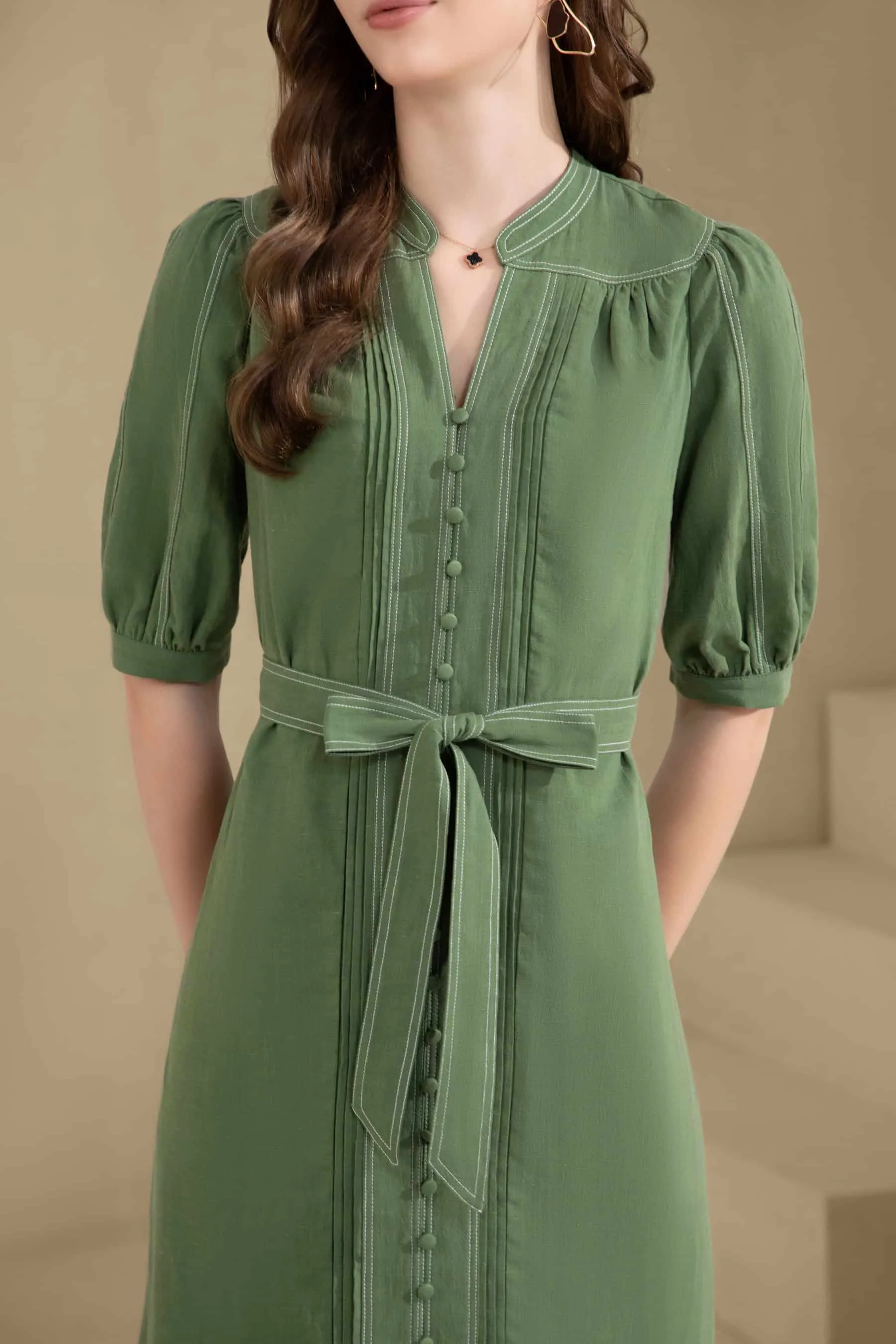 GDS Manhattan Long Linen  Dress |  Green Tambourine