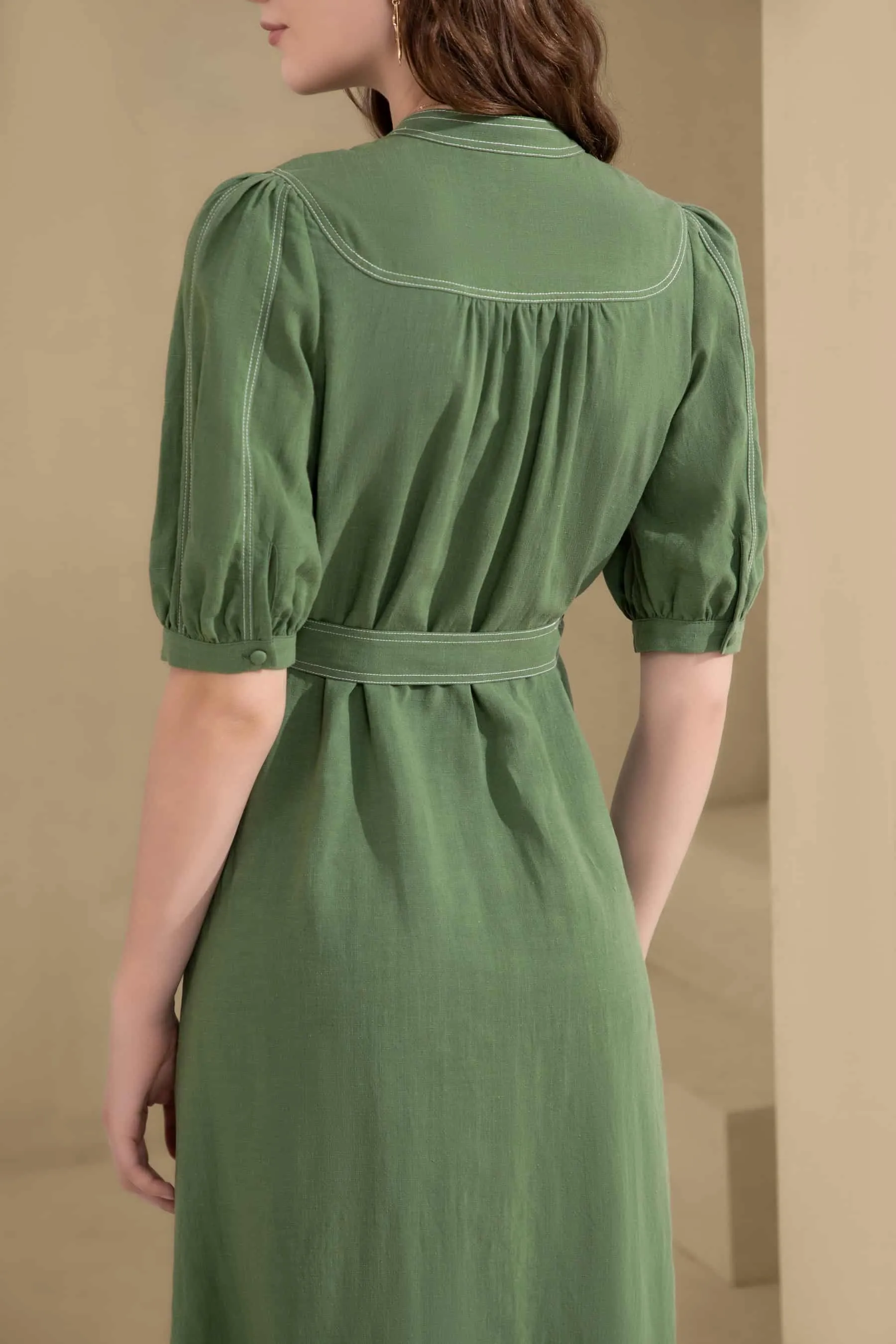 GDS Manhattan Long Linen  Dress |  Green Tambourine