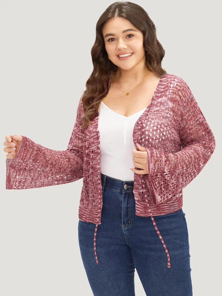 Geometric Eyelet Bell Sleeve Ties Front Cardigan