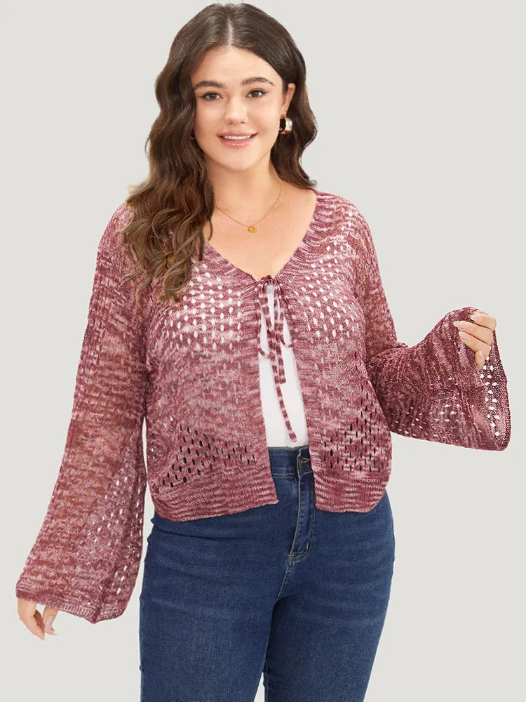 Geometric Eyelet Bell Sleeve Ties Front Cardigan