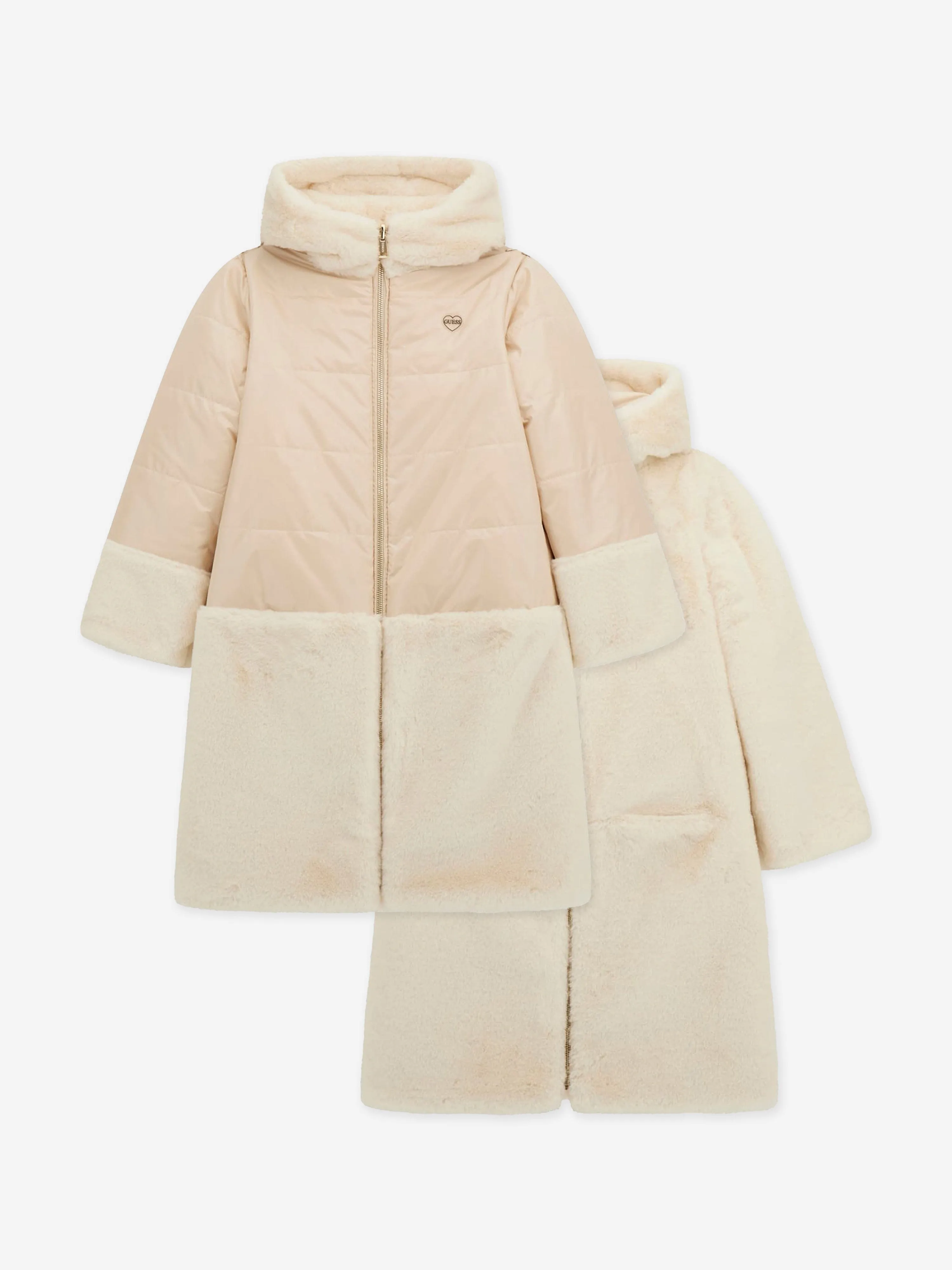 Guess Girls Hooded Reversible Coat in Ivory