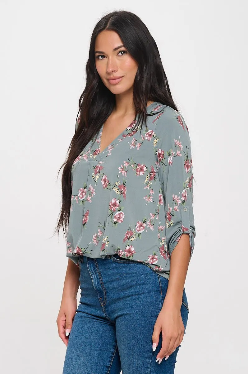 Hollie Roll-tab Sleeve Knit Blouse