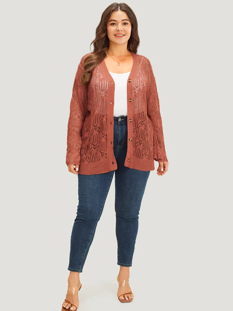 Hollow Out Button Down Bell Sleeve Cardigan