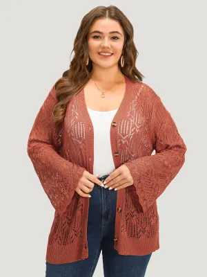 Hollow Out Button Down Bell Sleeve Cardigan