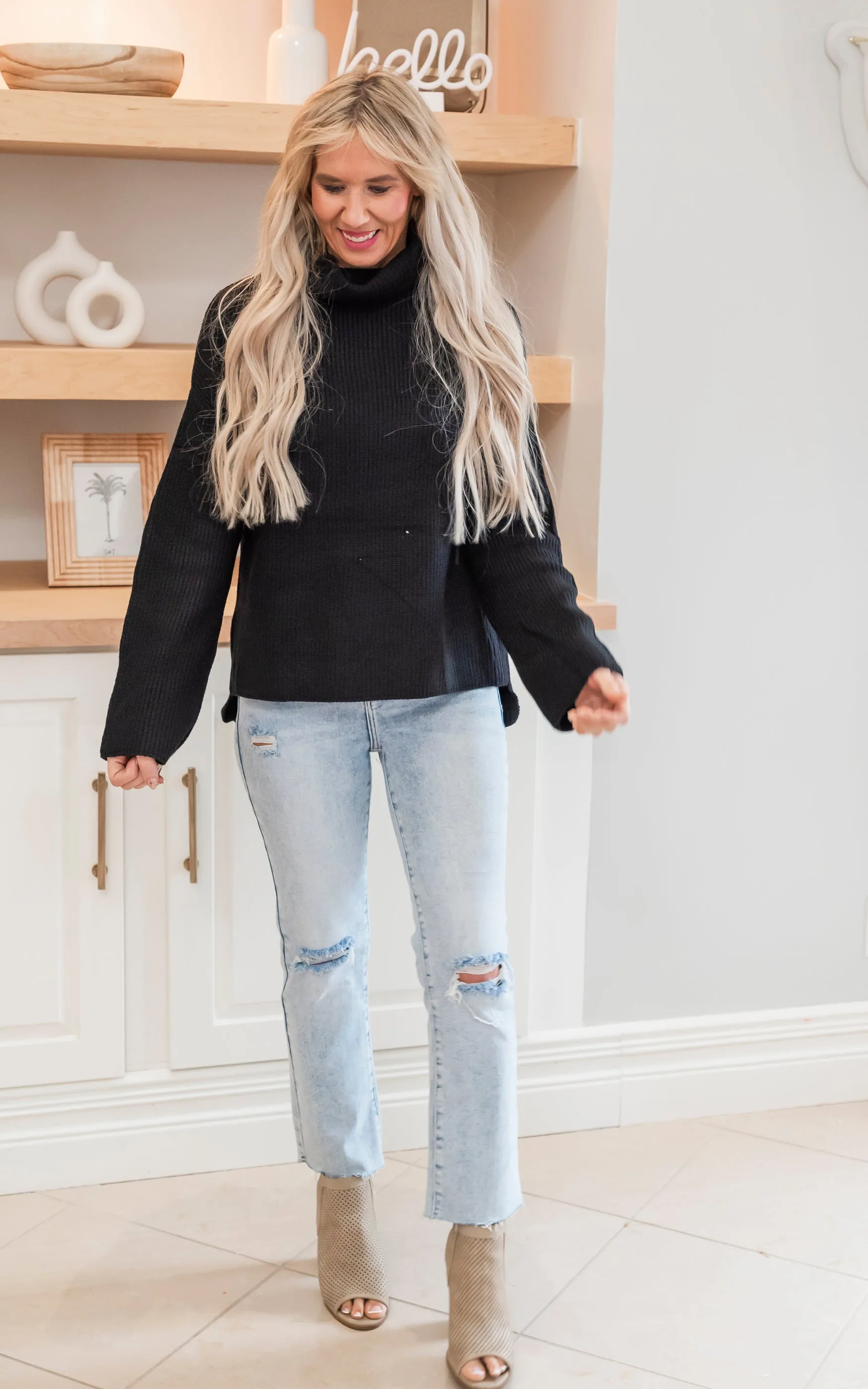 Keep Warm Wide Turtleneck Bell Sleeve Sweater - Black - Final Sale