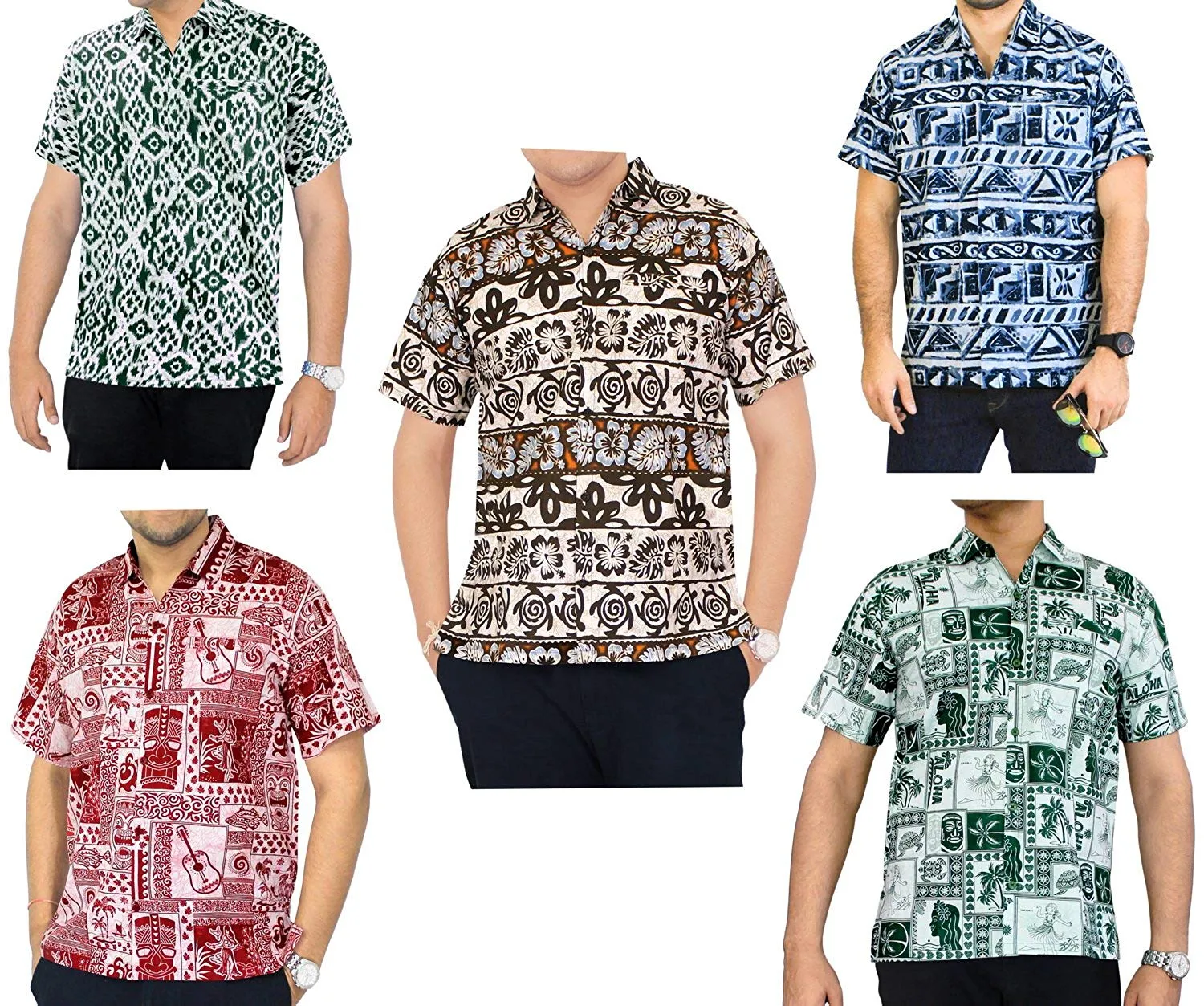 LA LEELA Shirt Casual Button Down Short Sleeve Beach Shirt Men Aloha Pocket 53