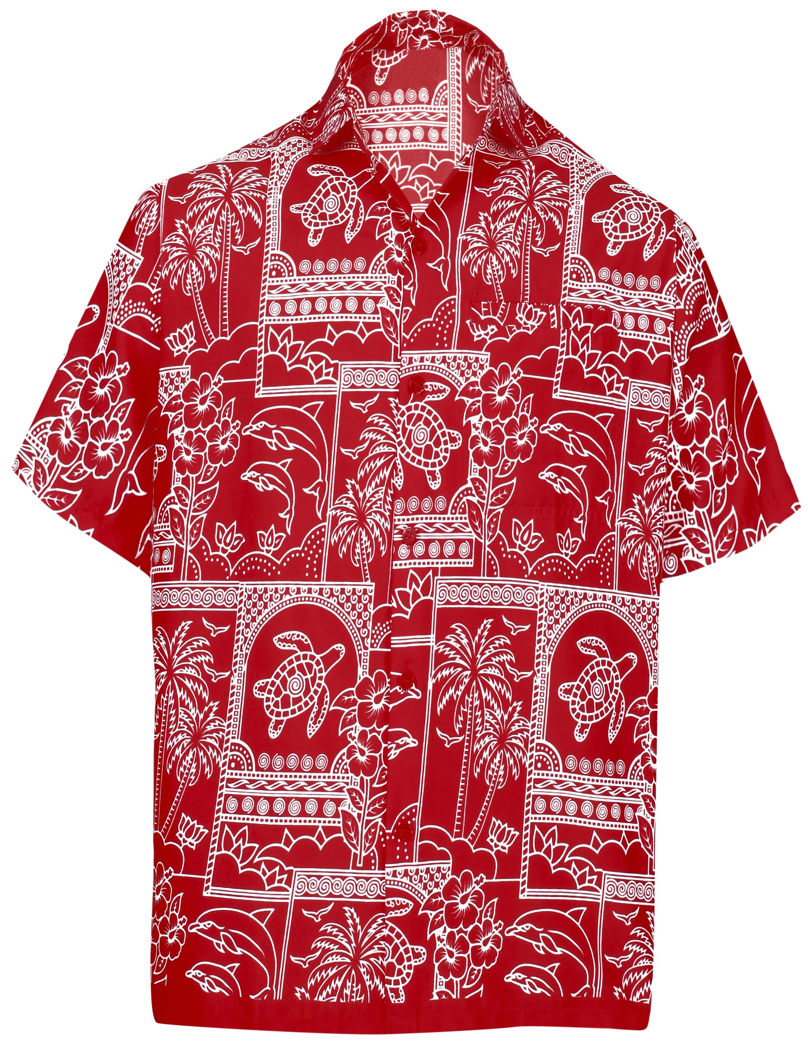 LA LEELA Shirt Casual Button Down Short Sleeve Beach Shirt Men Aloha Pocket Blood Red_W469