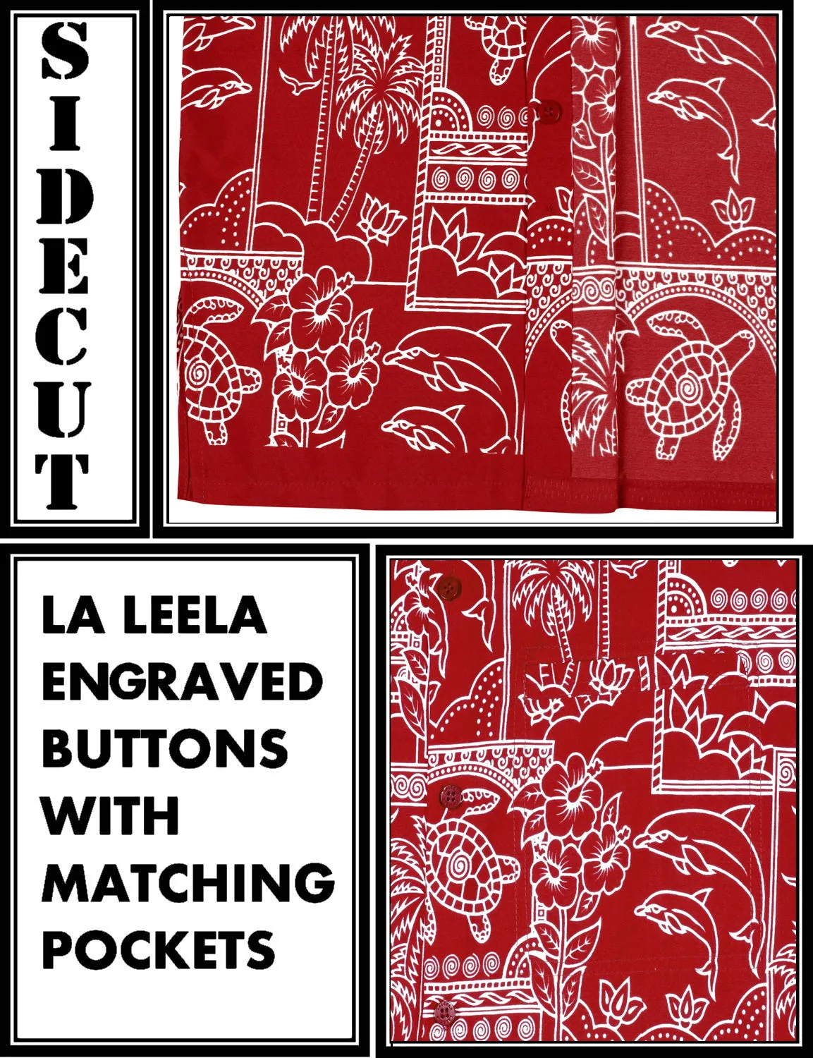 LA LEELA Shirt Casual Button Down Short Sleeve Beach Shirt Men Aloha Pocket Blood Red_W469