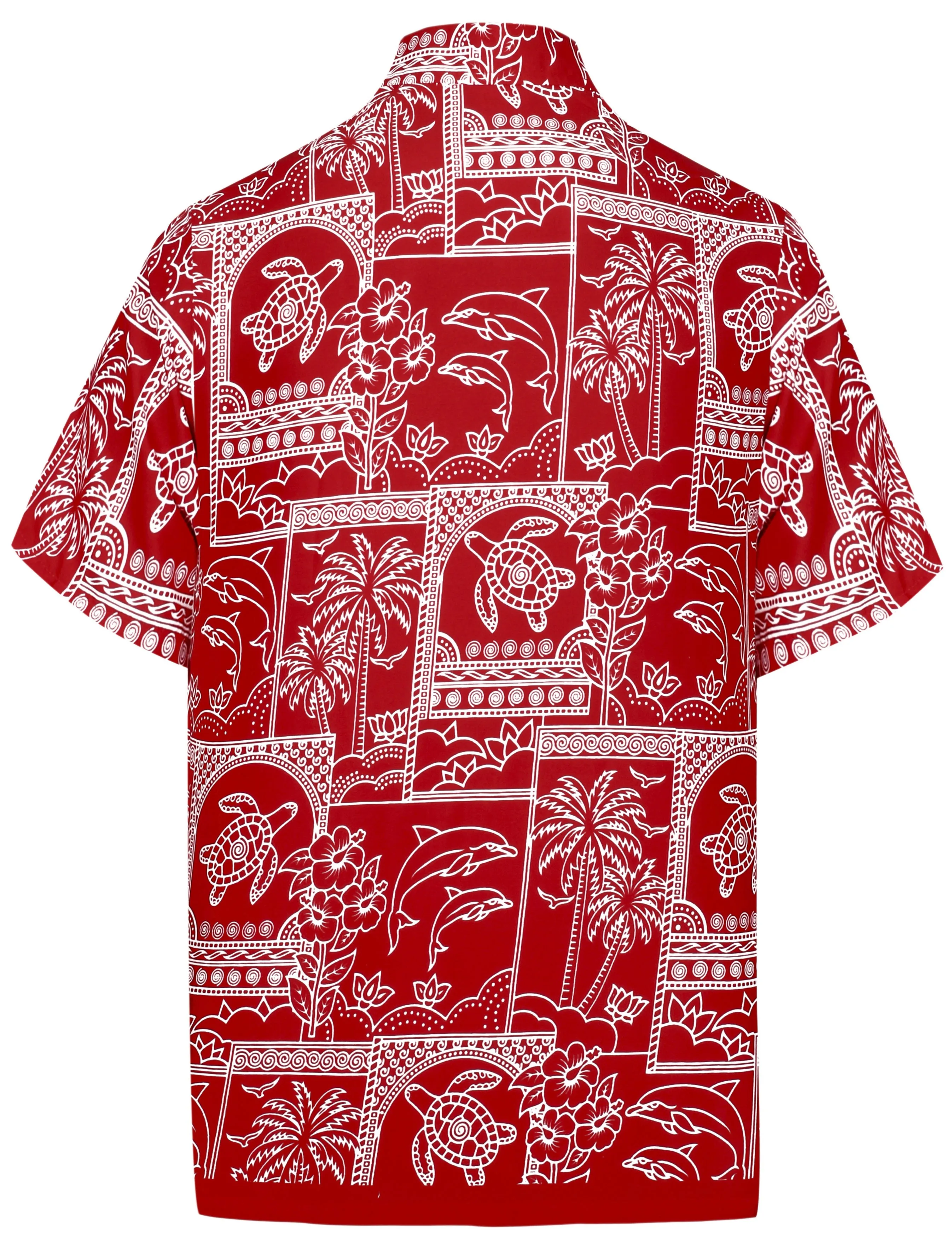 LA LEELA Shirt Casual Button Down Short Sleeve Beach Shirt Men Aloha Pocket Blood Red_W469