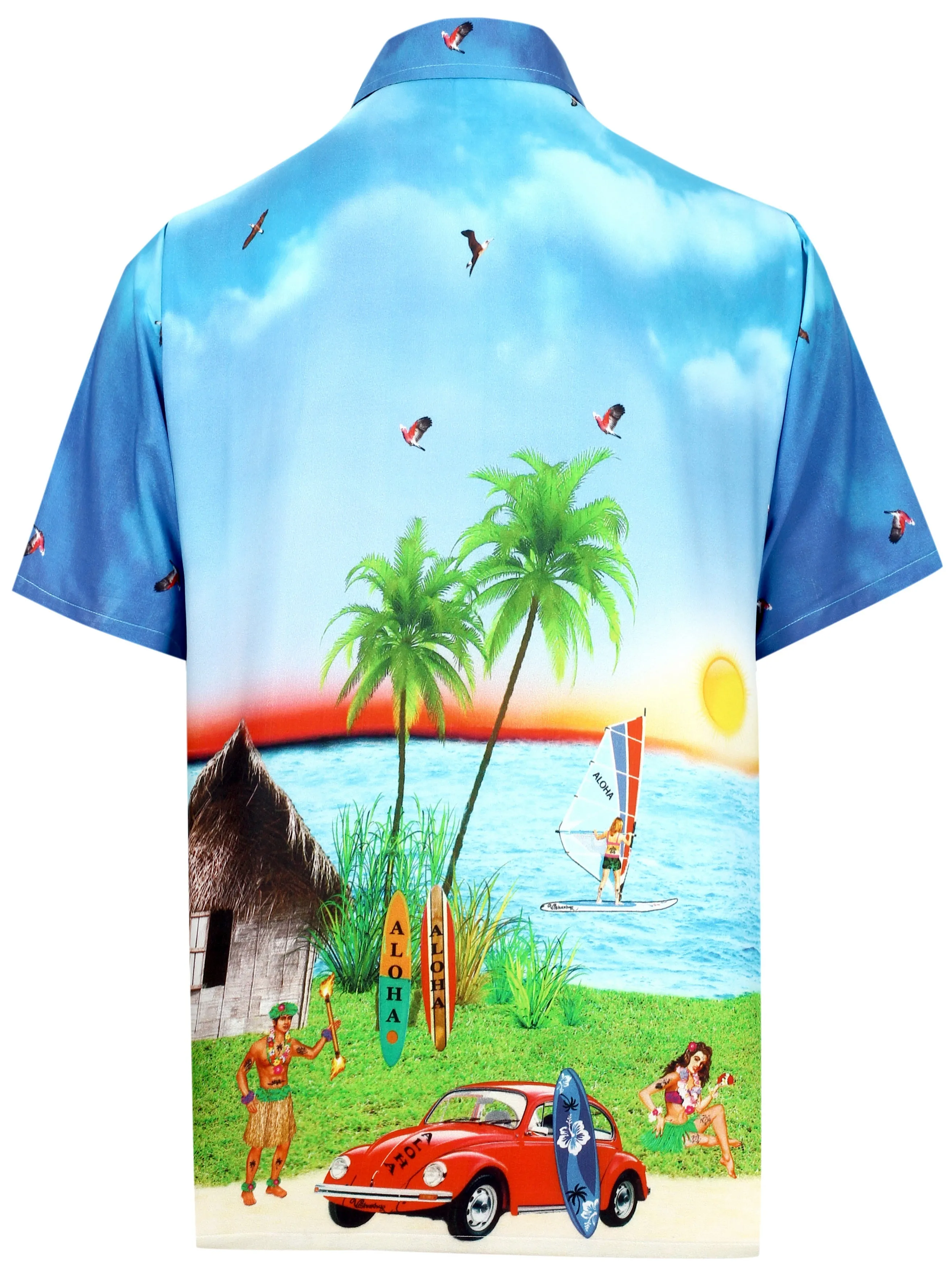 LA LEELA Shirt Casual Button Down Short Sleeve Beach Shirt Men Aloha Pocket shirt Blue_W598