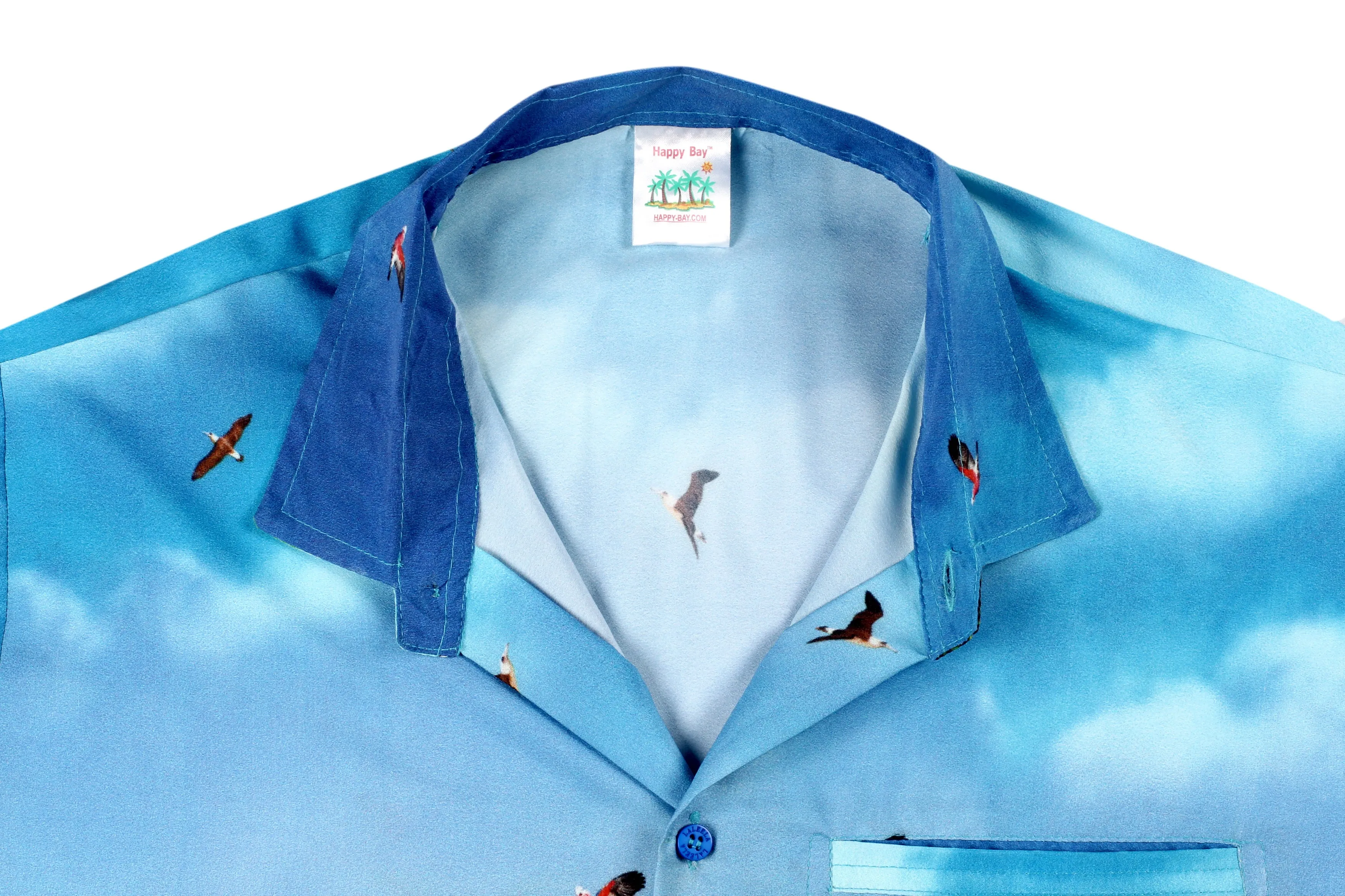 LA LEELA Shirt Casual Button Down Short Sleeve Beach Shirt Men Aloha Pocket shirt Blue_W598