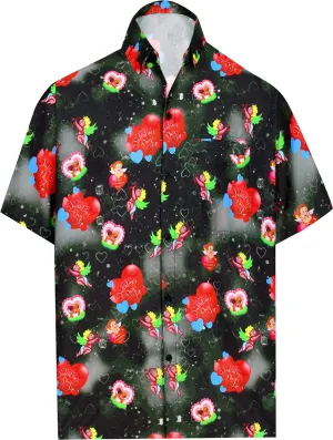 LA LEELA Shirt Casual Button Down Short Sleeve Beach Shirt Men Aloha Pocket shirt Halloween Valentine Day Black_AA207