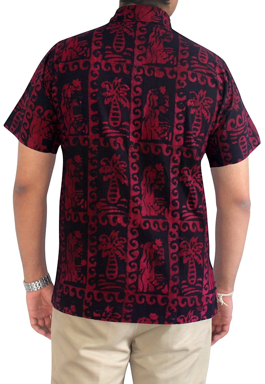 LA LEELA Shirt Casual Button Down Short Sleeve Beach Shirt Men Pocket Batik 27