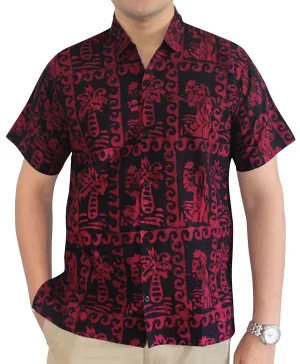 LA LEELA Shirt Casual Button Down Short Sleeve Beach Shirt Men Pocket Batik 27